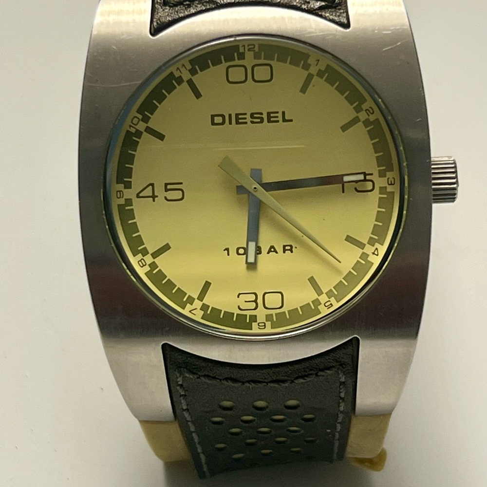 Diesel Silver Retro Watch with Metallic Green 2-Tone Band